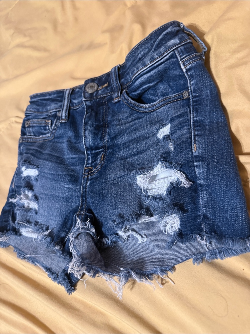American Eagle Outfitters Next Level 00 / XXS Distressed Dark Blue Denim Shorts